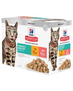 Hill's Science Plan Feline Perfect Weight Pack mixte Poulet Saumon Sachet Repas 12 x 85 g