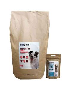 Offre Dogteur: 1 sac de Croquettes Premium sans céréales saumon et truite chien adulte 15 kg acheté = 1 sachet de friandises Dogteur offert