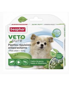Beaphar VETOpure 3 Pipettes répulsives antiparasitaires petit chien - 15 kg