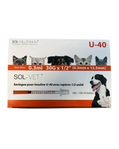 Sol-Vet Seringues insuline U-40 0.3 ml 30G 1/2 x100