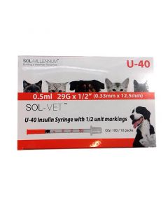 SOL-VET Seringues insuline U-40 0.5ml 29G 1/2" (Boîte de 100)